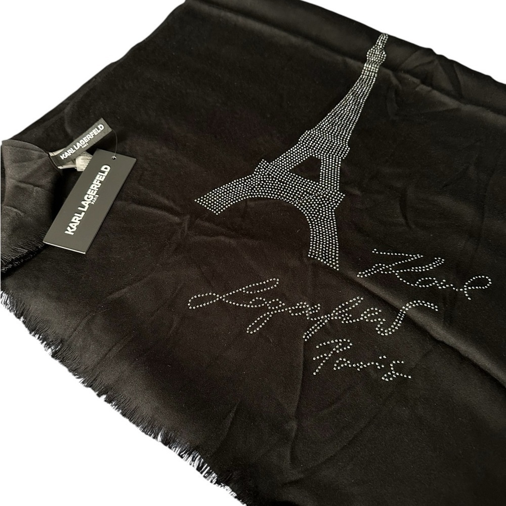 KARL LAGERFELD PARIS Women's Sparkle Eiffel Tower Black Scarf Wrap - Picture 10 of 11